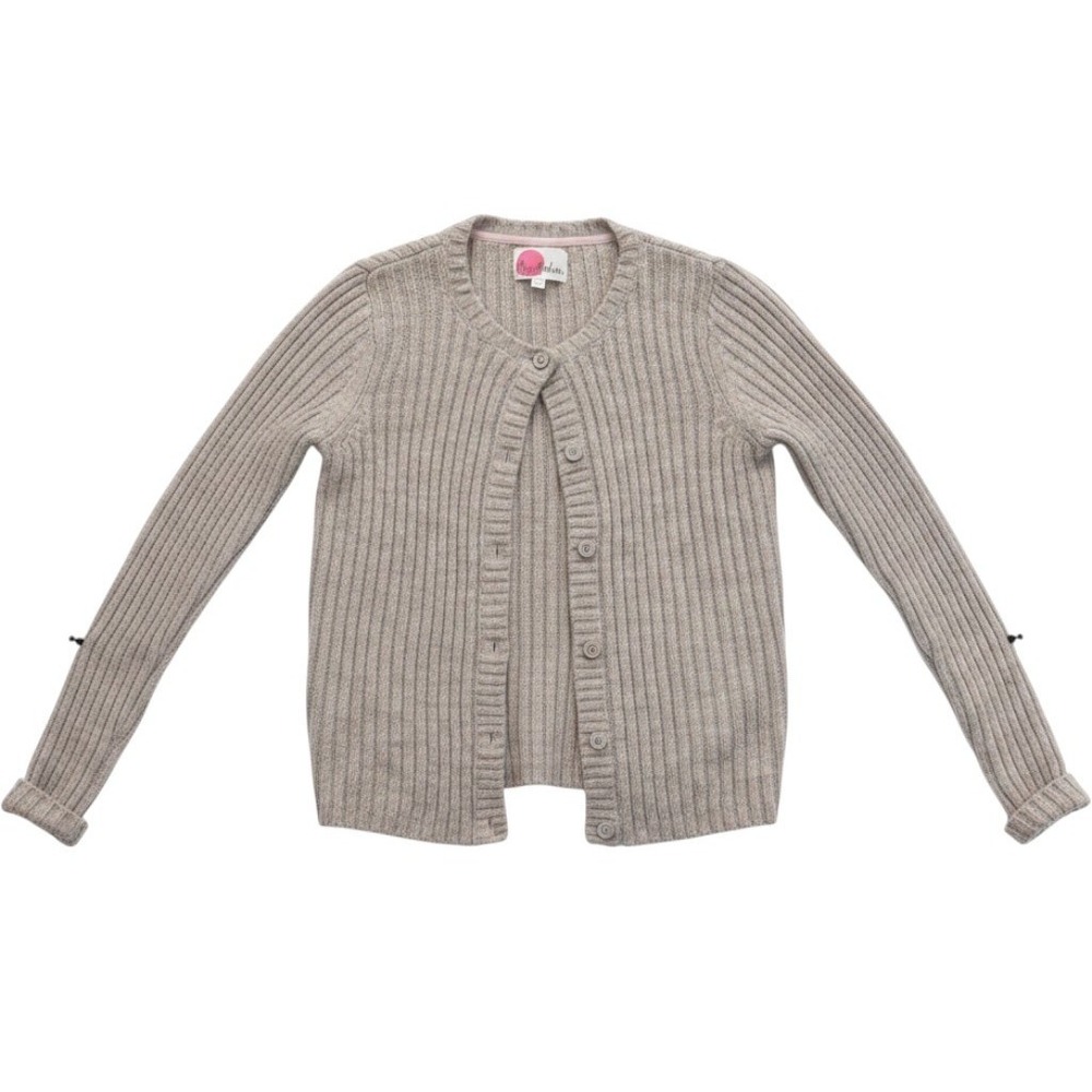 Mini Boden Cardigan Kids 11-12Y Tan Ribbed Metallic Mohair Shimmer Sweater 2358